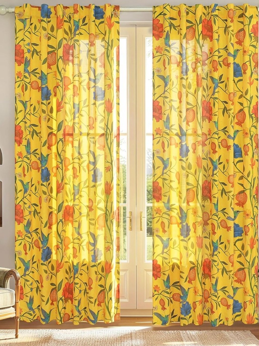 Florwl bird yellow curtains 52 X 96” NEW
